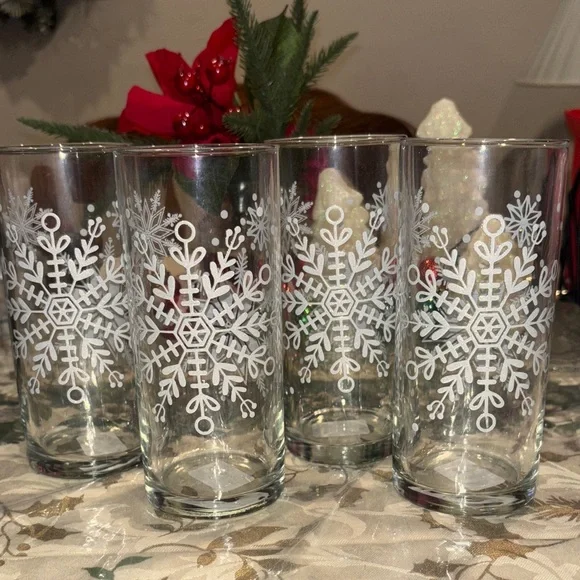 4 Cristar Lexington Cooler Decor Glitter Snowflakes Glasses- 16.5 oz - Picture 6 of 9